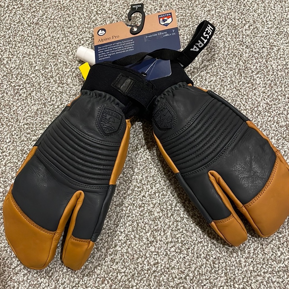 Hestra 3 Finger Alpine Pro Freeride CZone Gloves, sz 7, Unisex Small, NWT $165